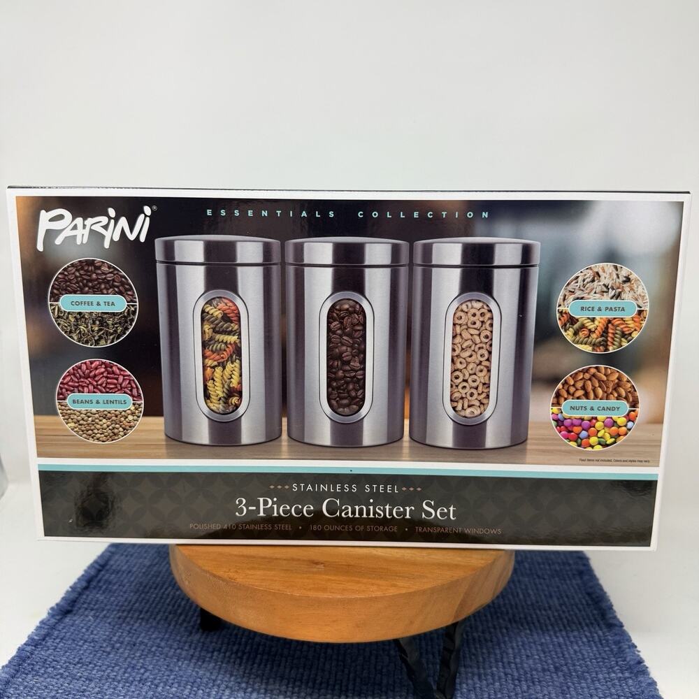 Parini 3-piece Stainless Steel Storage Canister Set Sealed NEW